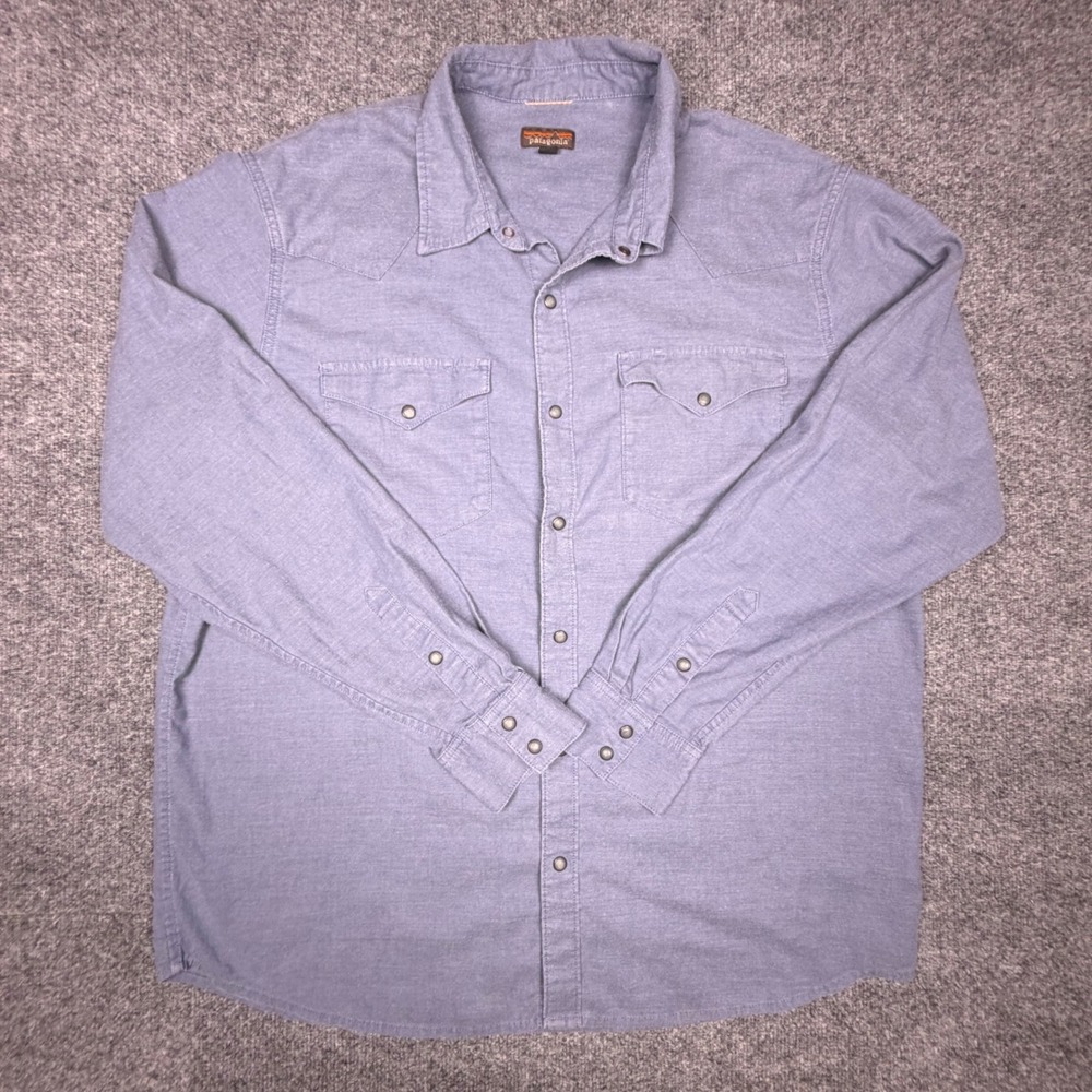 Patagonia Mens XL Blue Long Sleeve Western Pearl Snap Button Up Shirt Chambray